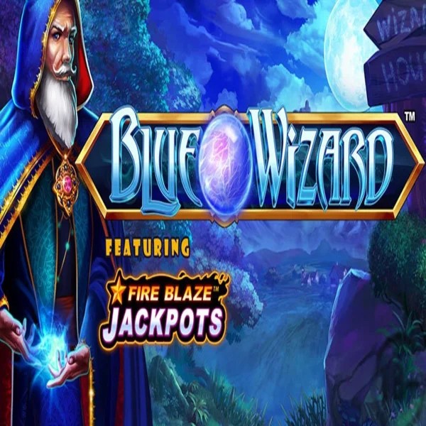 Blue Wizard Fire Blaze Jackpots logo by Rarestone Gaming Wonaco Casino
